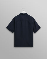 wax london Bartlett - Navy Two-Tone Linen Short-Sleeve Shirt