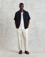 wax london Bartlett - Navy Two-Tone Linen Short-Sleeve Shirt