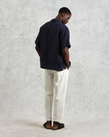 wax london Bartlett - Navy Two-Tone Linen Short-Sleeve Shirt
