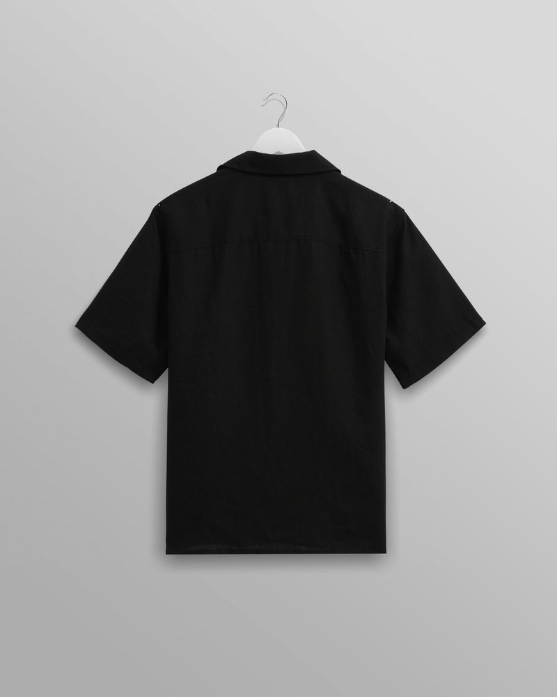 wax london Bartlett - Washed Black Linen Short-Sleeve Shirt