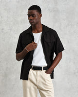 wax london Bartlett - Washed Black Linen Short-Sleeve Shirt