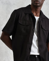 wax london Bartlett - Washed Black Linen Short-Sleeve Shirt