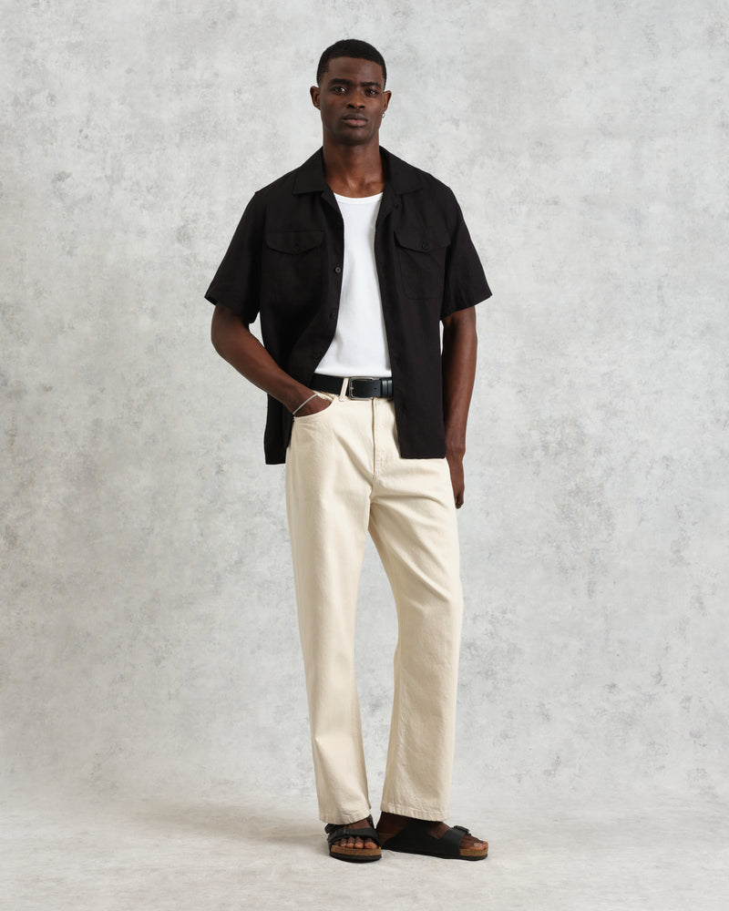 wax london Bartlett - Washed Black Linen Short-Sleeve Shirt