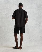 wax london Bartlett - Washed Black Linen Short-Sleeve Shirt