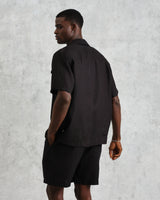 wax london Bartlett - Washed Black Linen Short-Sleeve Shirt