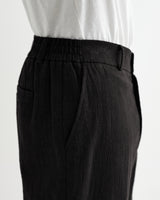 wax london men's Bayham - Black Linen-Cotton Relaxed Fit Trousers