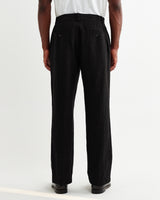 wax london men's Bayham - Black Linen-Cotton Relaxed Fit Trousers