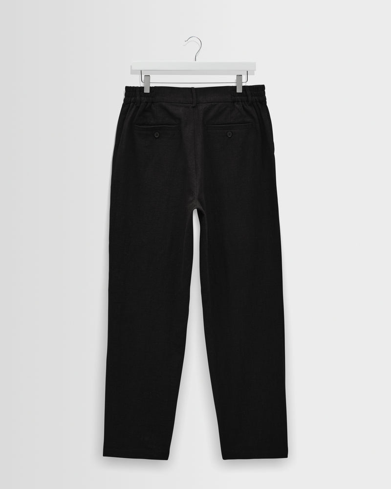 Men's Black Linen-Cotton Relaxed Fit Trousers | Wax London