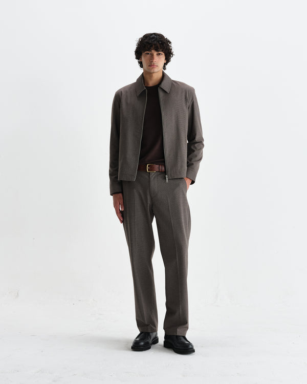 wax london men's Bayham - Brown Micro Puppytooth Trousers
