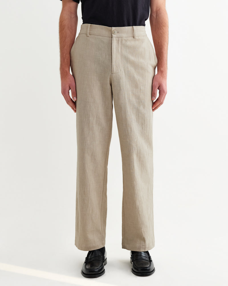 Men's Natural Linen-Cotton Relaxed Fit Trousers | Wax London
