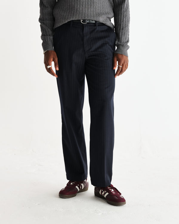 wax london men's Bayham - Navy Wool Blend Pinstripe Trousers