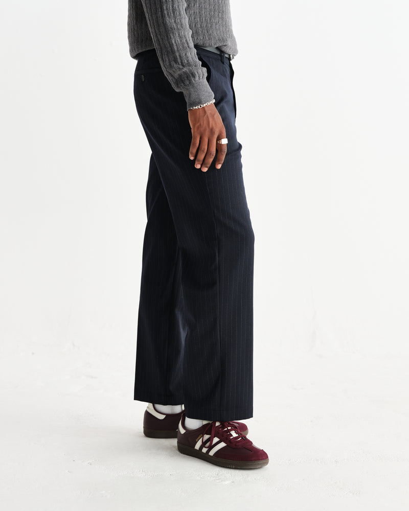 wax london men's Bayham - Navy Wool Blend Pinstripe Trousers