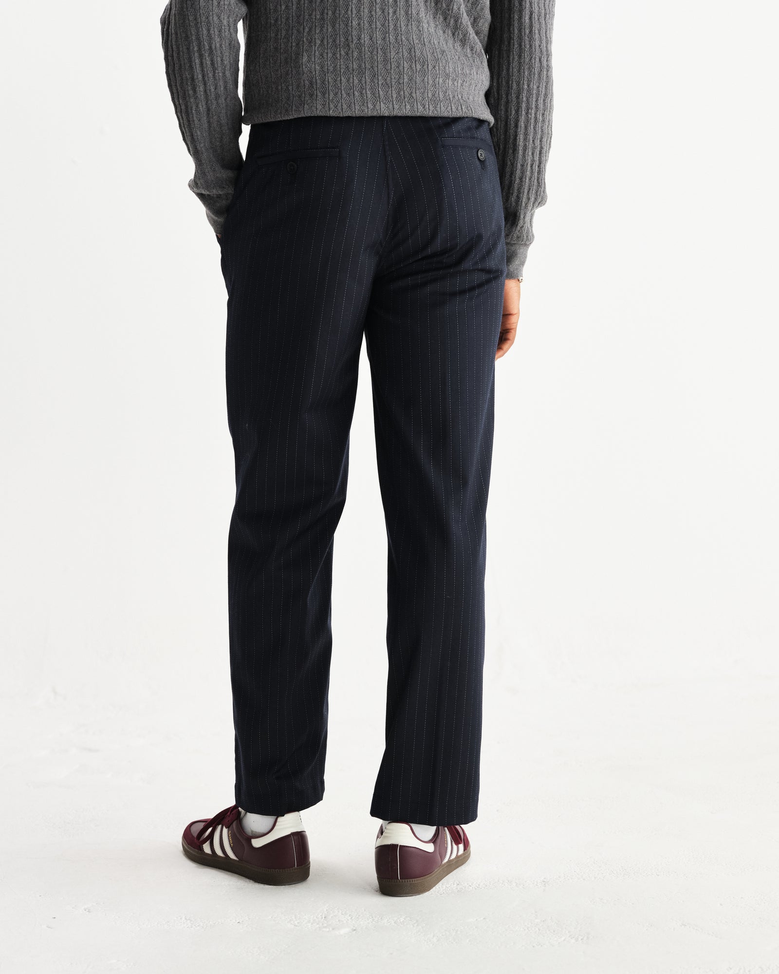 Men's Navy Wool Blend Pinstripe Trousers | Wax London