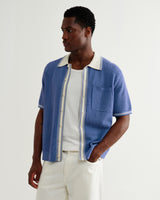 wax london men's Belle - Blue Tipped Pointelle Polo Shirt