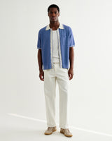 wax london men's Belle - Blue Tipped Pointelle Polo Shirt