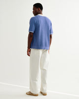 wax london men's Belle - Blue Tipped Pointelle Polo Shirt