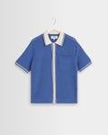 Belle - Blue Tipped Pointelle Polo Shirt