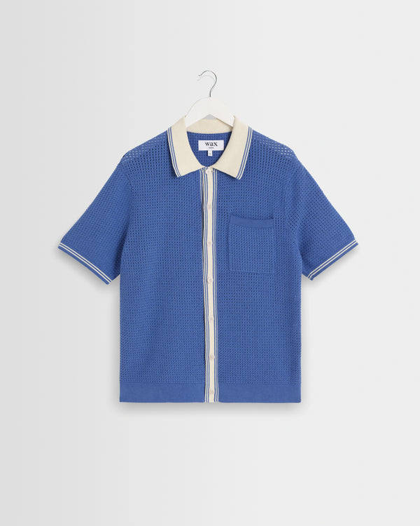 wax london men's Belle - Blue Tipped Pointelle Polo Shirt