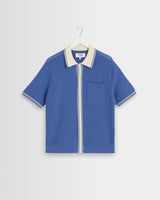 wax london men's Belle - Blue Tipped Pointelle Polo Shirt