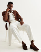 wax london men's Belle - Dark Brown Tipped Pointelle Polo Shirt