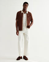 wax london men's Belle - Dark Brown Tipped Pointelle Polo Shirt