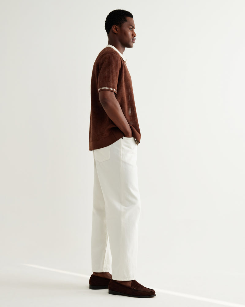 Men's Dark Brown Tipped Pointelle Polo Shirt | Wax London