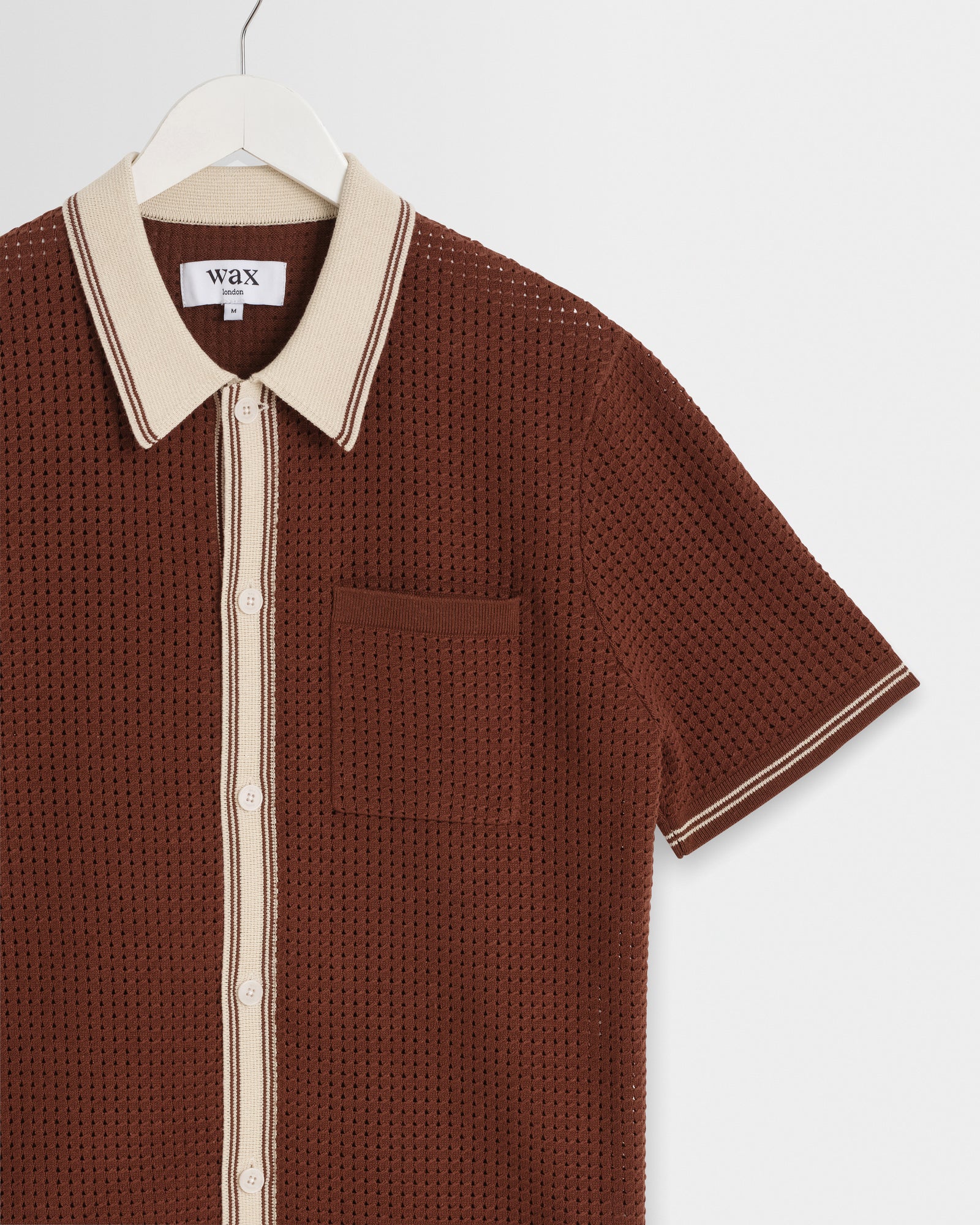 Men's Dark Brown Tipped Pointelle Polo Shirt | Wax London