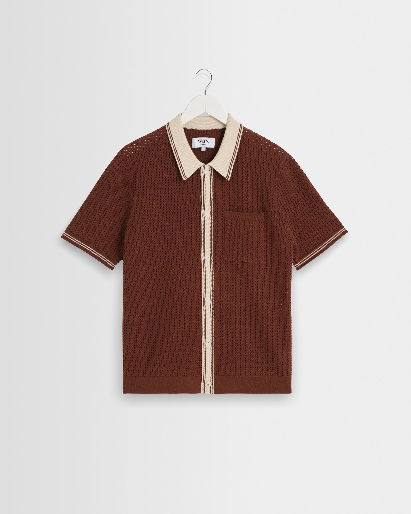 Men's Dark Brown Tipped Pointelle Polo Shirt | Wax London