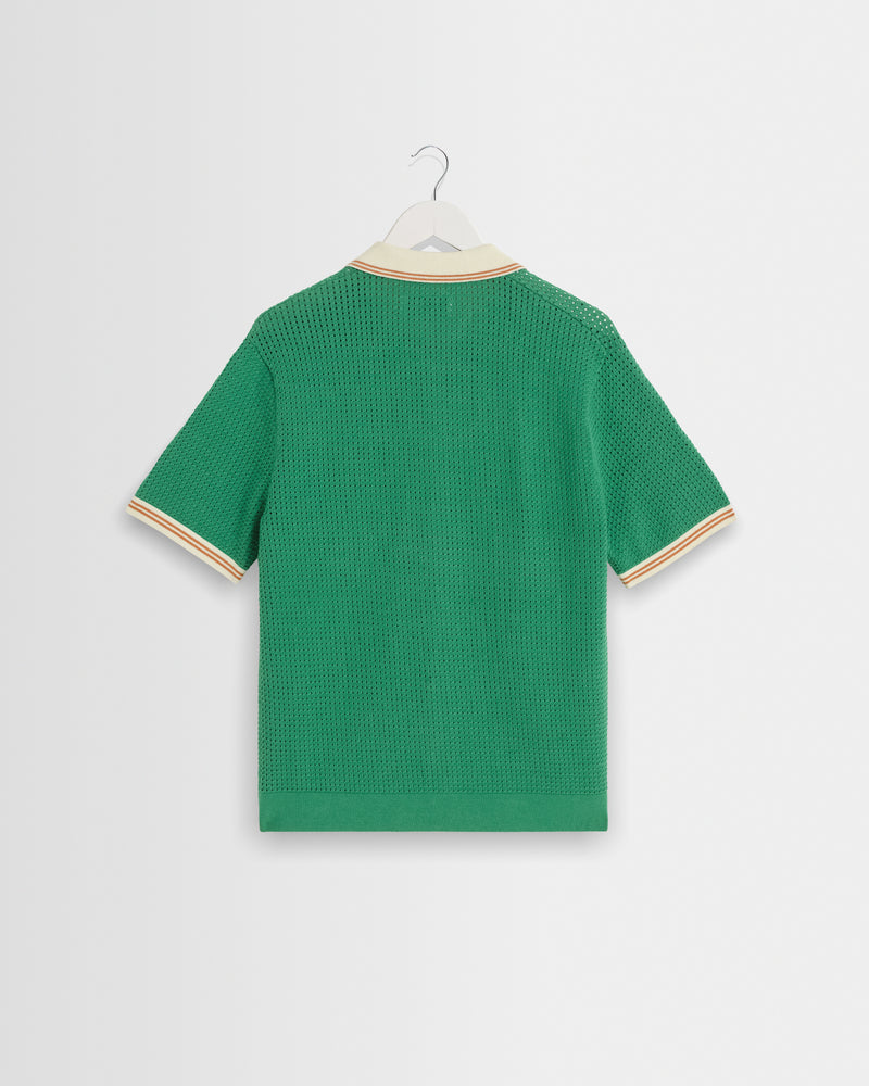 Men's Green Tipped Pointelle Polo Shirt | Wax London