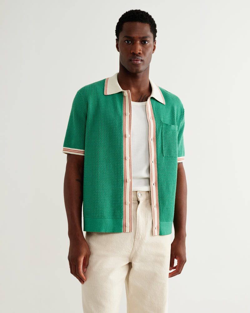 Men's Green Tipped Pointelle Polo Shirt | Wax London