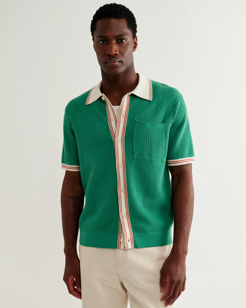 Men's Green Tipped Pointelle Polo Shirt | Wax London