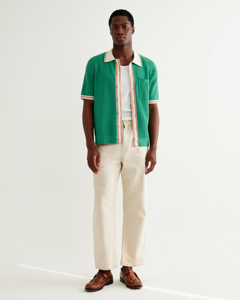 Men's Green Tipped Pointelle Polo Shirt | Wax London