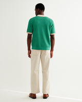wax london men's Belle - Green Tipped Pointelle Polo Shirt