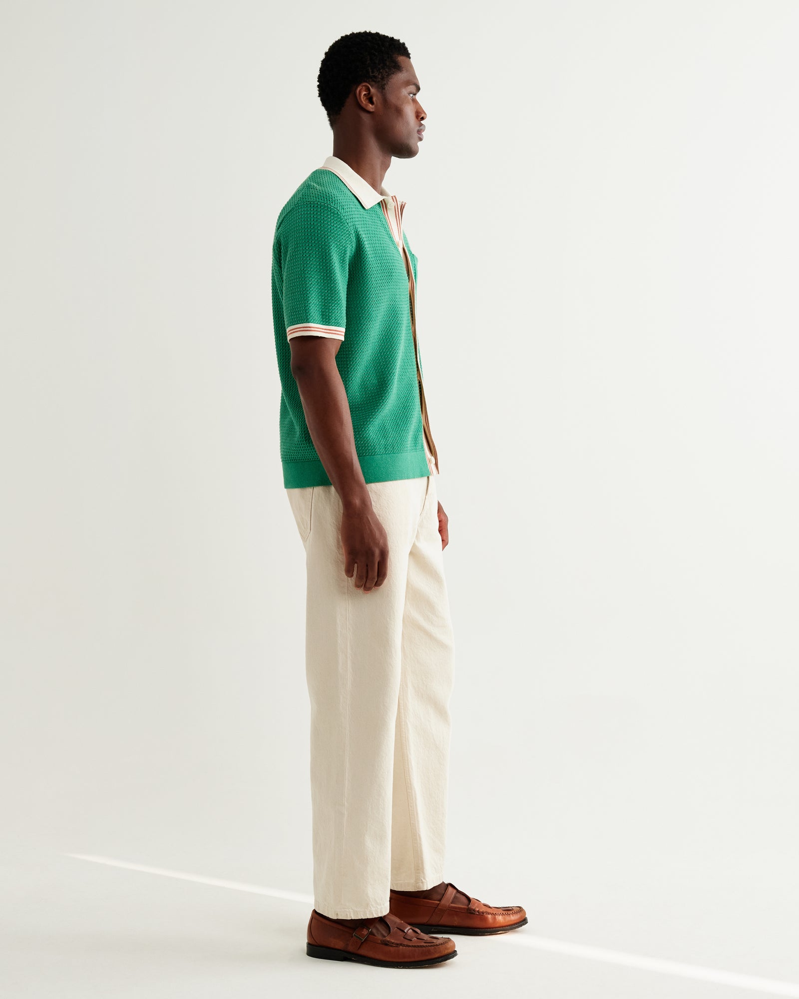 Men's Green Tipped Pointelle Polo Shirt | Wax London