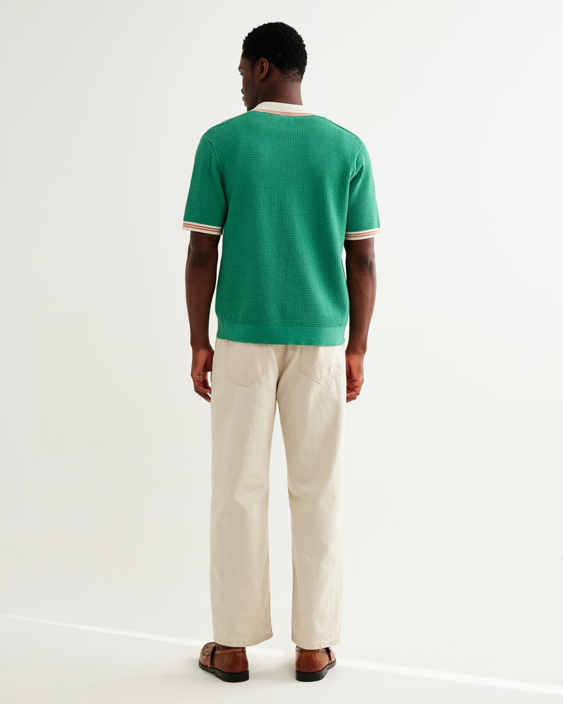 Men's Green Tipped Pointelle Polo Shirt | Wax London