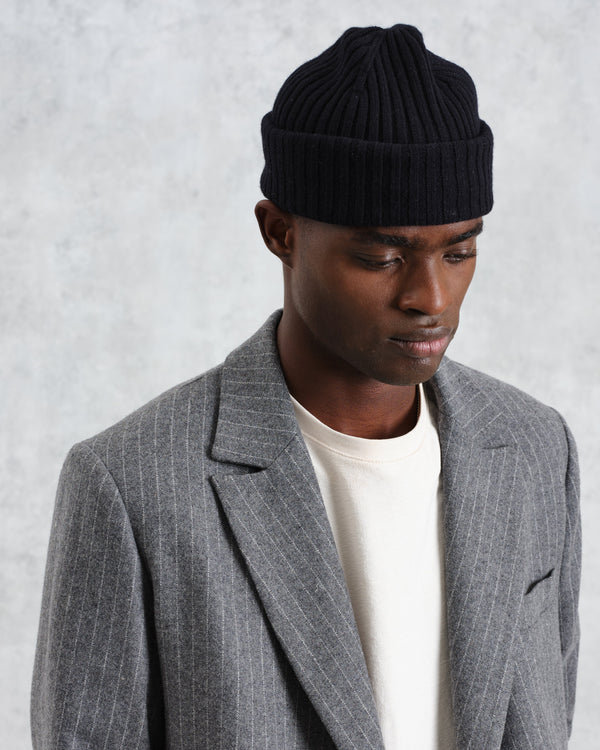 wax london men's Belvoir - Navy Wool Fisherman Beanie