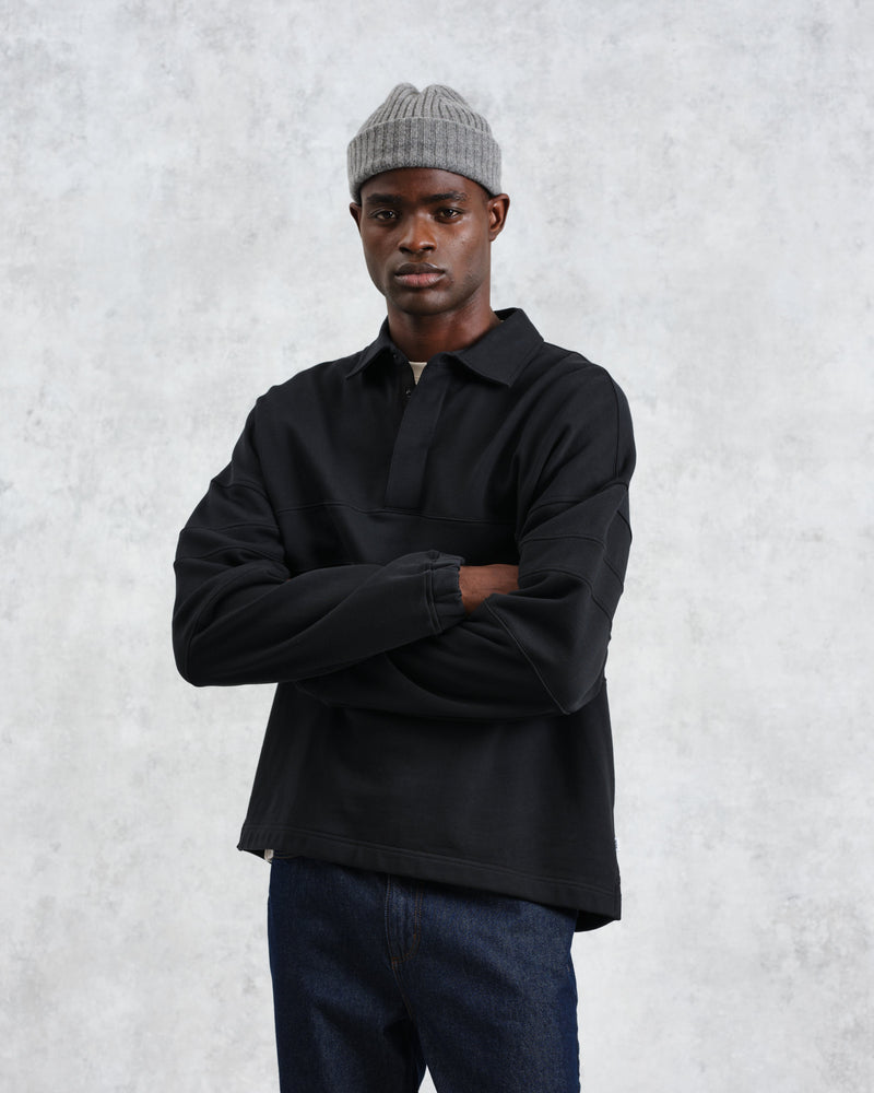 wax london Blen - Black Organic Cotton Rugby Shirt