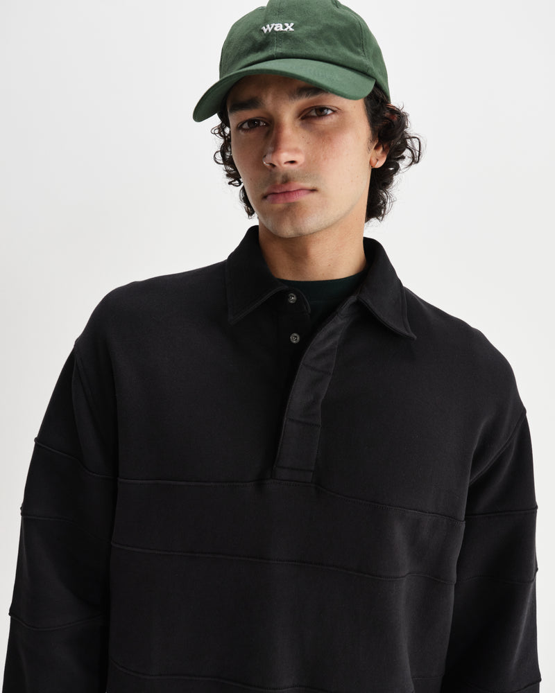 wax london men's Blen - Black Organic Cotton Rugby Shirt