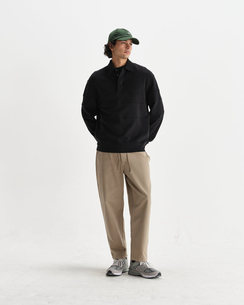 wax london men's Blen - Black Organic Cotton Rugby Shirt