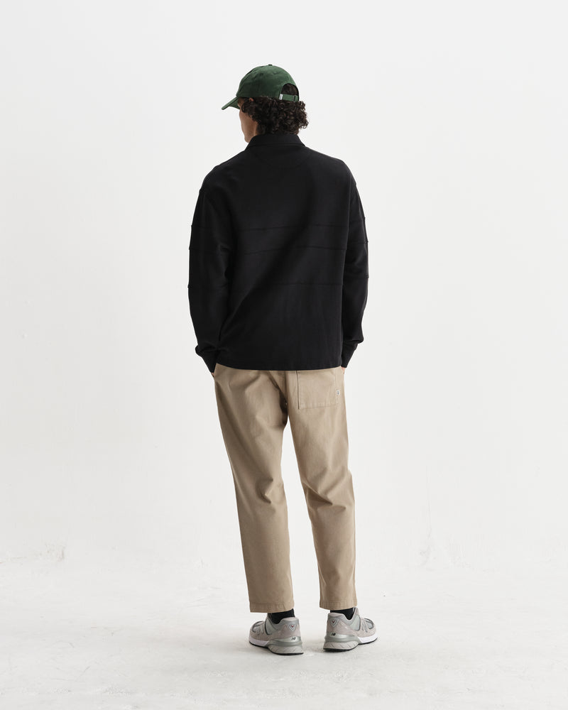 wax london men's Blen - Black Organic Cotton Rugby Shirt