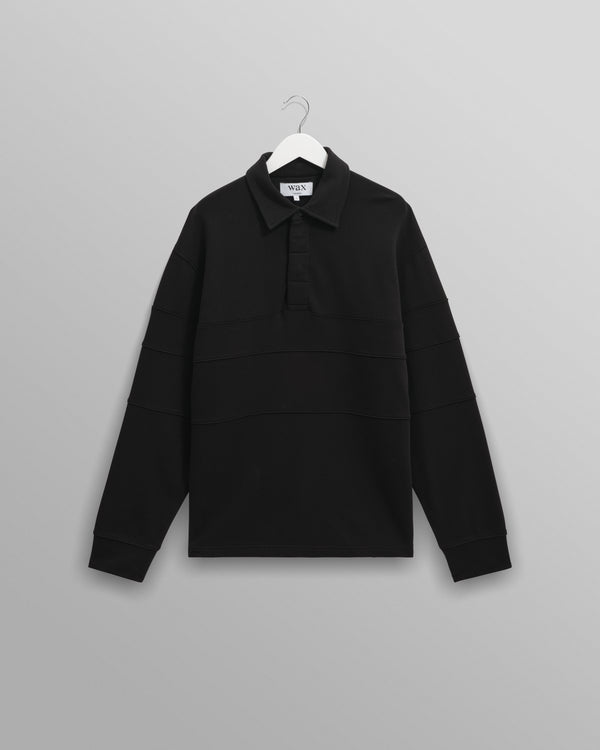 wax london men's Blen - Black Organic Cotton Rugby Shirt