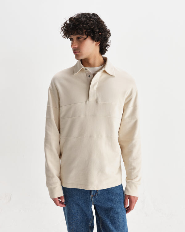 wax london men's Blen - Ecru Organic Cotton Rugby Shirt