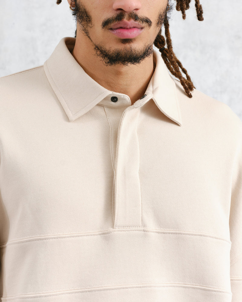 wax london Blen - Ecru Organic Cotton Rugby Shirt