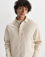 wax london men's Blen - Ecru Organic Cotton Rugby Shirt