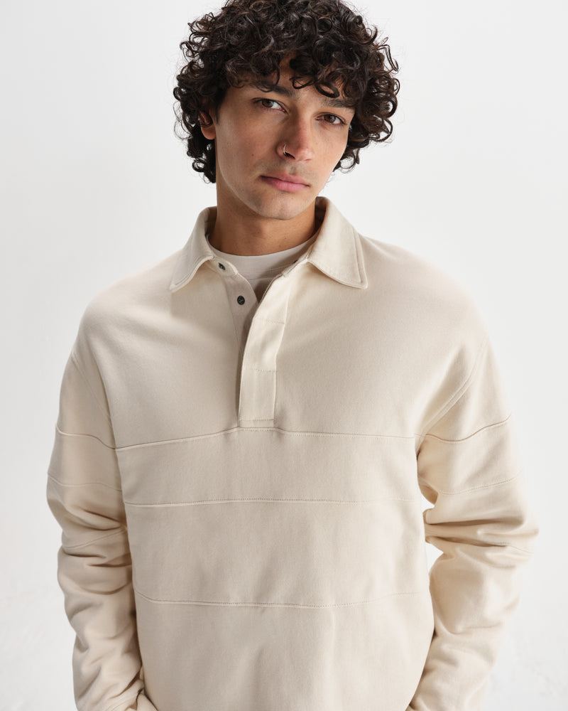 wax london men's Blen - Ecru Organic Cotton Rugby Shirt