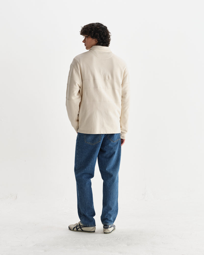 wax london men's Blen - Ecru Organic Cotton Rugby Shirt