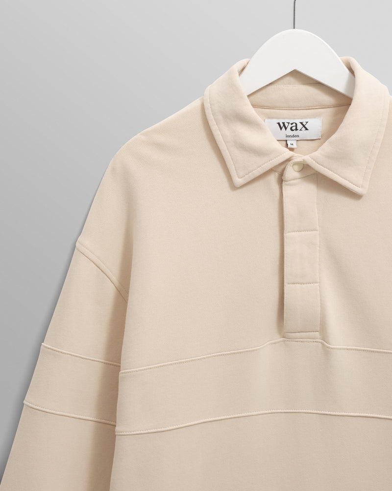 wax london men's Blen - Ecru Organic Cotton Rugby Shirt
