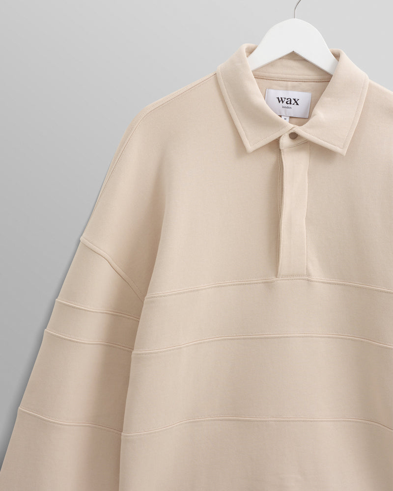 wax london Blen - Ecru Organic Cotton Rugby Shirt