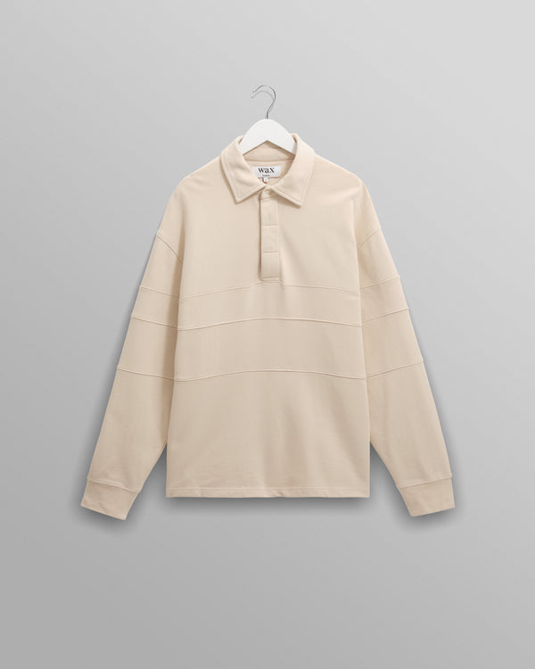 wax london men's Blen - Ecru Organic Cotton Rugby Shirt