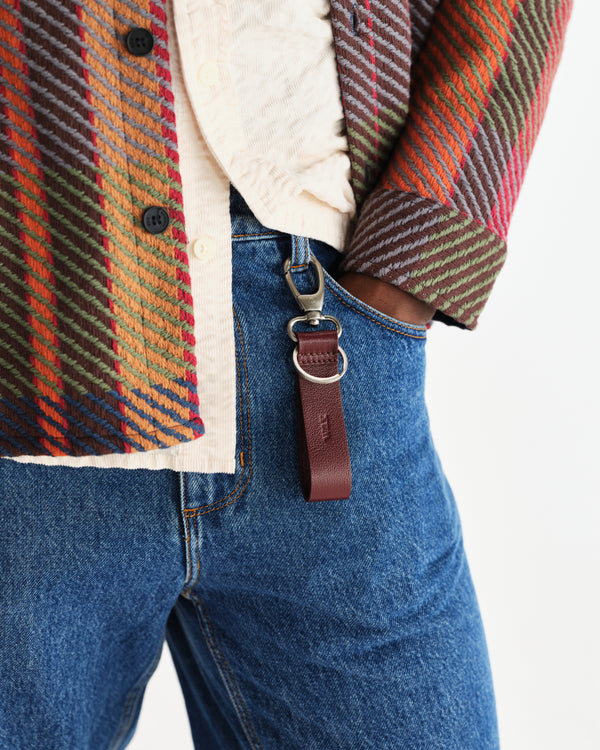 wax london men's Boston - Cherry Retro Grain Leather Keyring